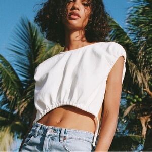 Zara Open Side Cinched Tie Top Off White Cream Adjustable Size XS Beach